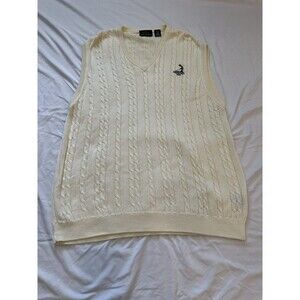 Greg Norman Sweater Vest Pinehurst 1895 Mens L Beige V-Neck Cable Knit Pullover